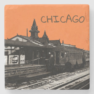 Chicago L 1950 Waterverf Sepia Fotosubway Stenen Onderzetter