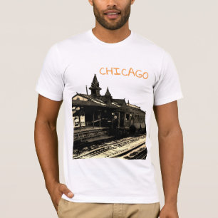 Chicago L 1950 Waterverf Sepia Fotosubway T-shirt
