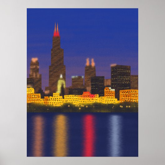 Chicago Lake Skyline bij Night Poster (Voorkant)