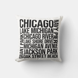 Chicago Landmarks Typografie - Illinois Woordkunst Kussen