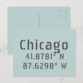 Chicago Latitude & Lengtegraad Briefkaart (Voorkant / Achterkant)
