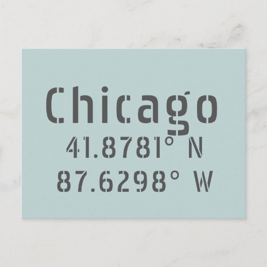 Chicago Latitude & Lengtegraad Briefkaart (Voorkant)