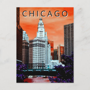 Chicago LT Wind City Waterverf Art Briefkaart