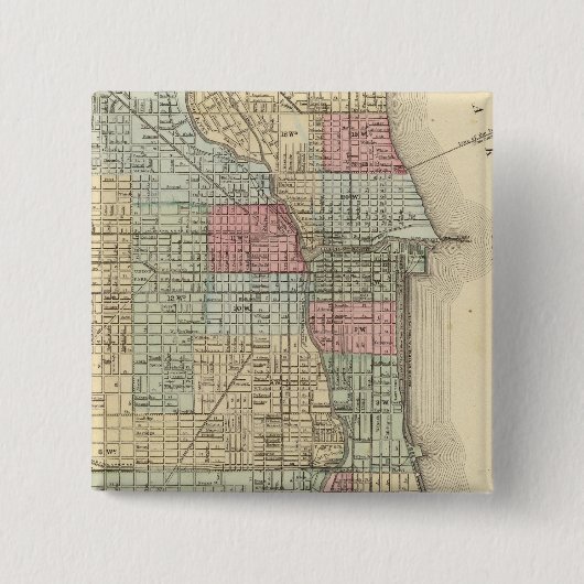 Chicago Map door Mitchell Vierkante Button 5,1 Cm (Voorkant)