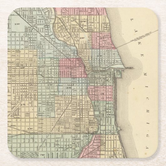 Chicago Map door Mitchell Vierkante Kartonnen Onderzetter (Voorkant)