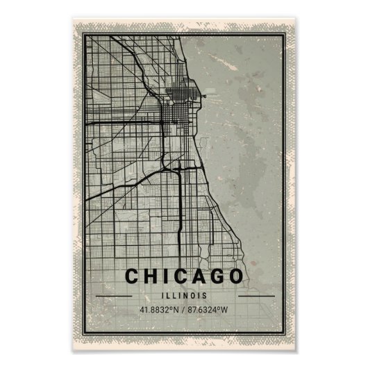 chicago map print poster canvas | illinois (Devant)