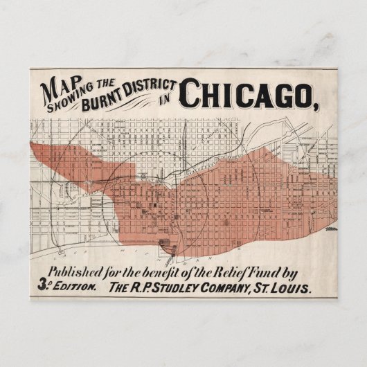 Chicago Map vanaf 1871 na brandherstel Briefkaart (Voorkant)