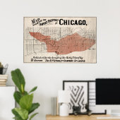 Chicago Map vanaf 1871 na brandherstel Poster (Thuiskantoor)