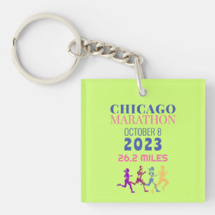 Chicago Marathon 2023 Groene aangepaste tekst Sleutelhanger