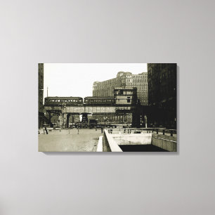 CHICAGO MERCHANDISE MART TROLLEY TRAIN WATERVERF CANVAS AFDRUK