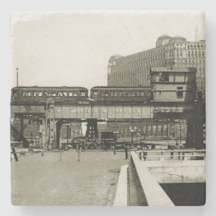 CHICAGO MERCHANDISE MART TROLLEY TRAIN WATERVERF STENEN ONDERZETTER