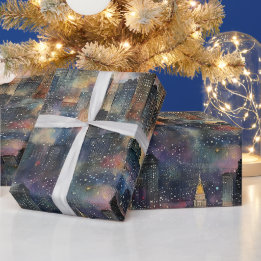 Chicago met kerst & nieuwjaar Waterverven Cadeaupapier