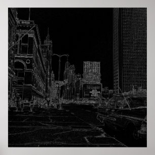 Chicago Michigan Avenue 1960's Ggloed Edges Black Poster