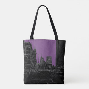 Chicago Michigan Avenue 1960's Ggloed Edges Black Tote Bag