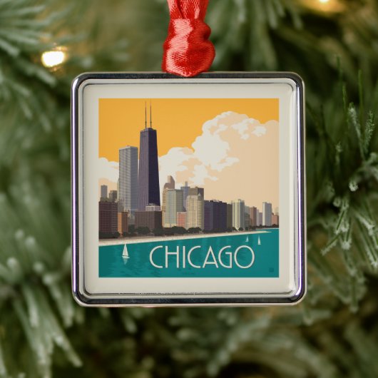 Chicago | Moderne skyline Metalen Ornament (Boom)