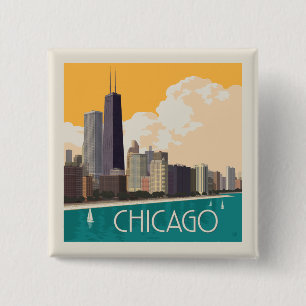 Chicago   Moderne skyline Vierkante Button 5,1 Cm
