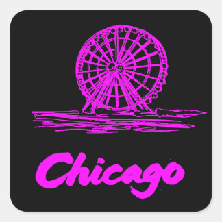 Chicago Navy Pier Reuzenrad Neon Roze Vierkante Sticker