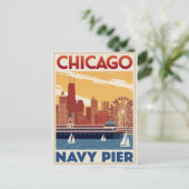 Chicago Navy Pier Skyline Retro Briefkaart (Staand voorkant)