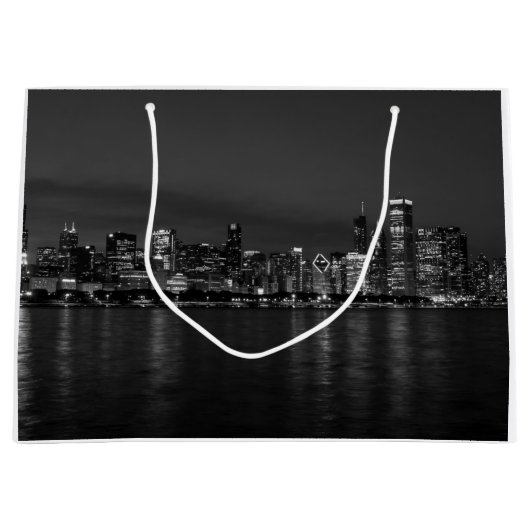 Chicago Night Cityscape Grayscale Groot Cadeauzakje (Voorkant)