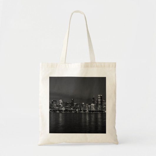 Chicago Night Cityscape Grayscale Tote Bag (Voorkant)