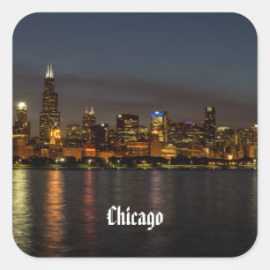 Chicago Night Cityscape Vierkante Sticker