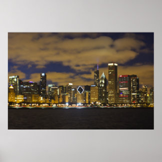 Chicago Night Skyline Poster