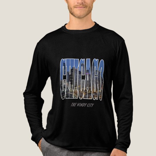 Chicago Night Skyline Tri-Blend Shirt (Voorkant volledig)