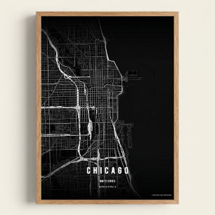 Chicago Noir Kaart Print Muurkunst Poster Cadeau I