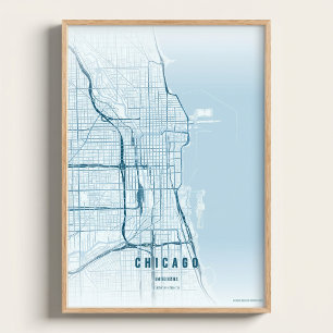 Chicago Oceaan Kaart Print Muurkunst Poster Cadeau