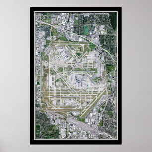 Chicago O'Hare Intl Airport Illinois Satellite Map Poster