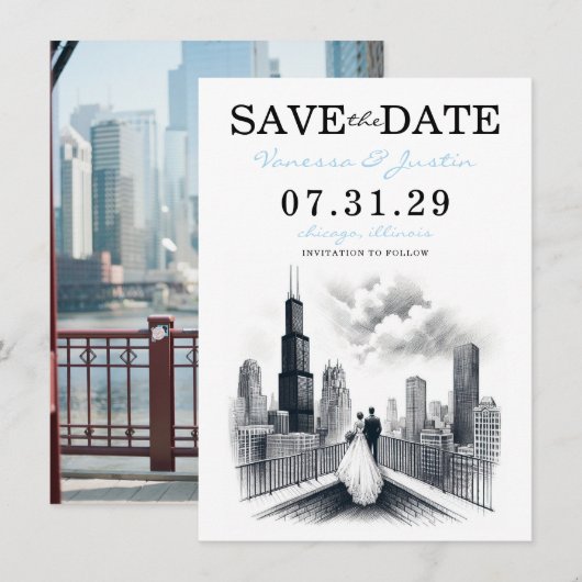 Chicago Paar Save The Date (Voorkant / Achterkant)