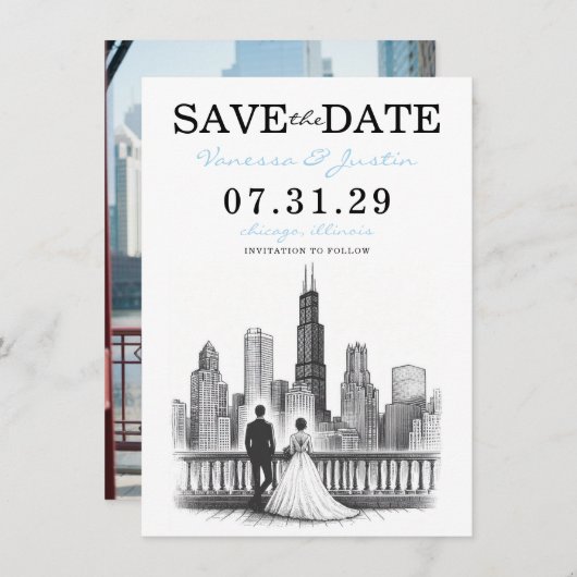 Chicago Paar Save The Date (Voorkant / Achterkant)