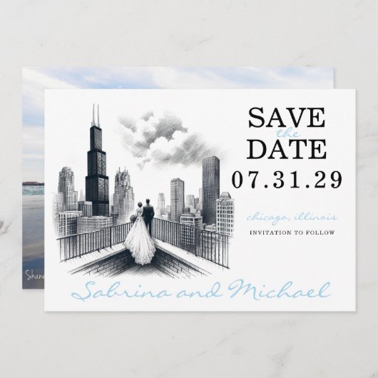 Chicago Paar Save The Date (Voorkant / Achterkant)