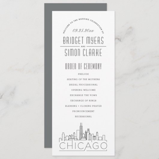 Chicago | Programme Moderne de Mariage Déco (Devant / Derrière)