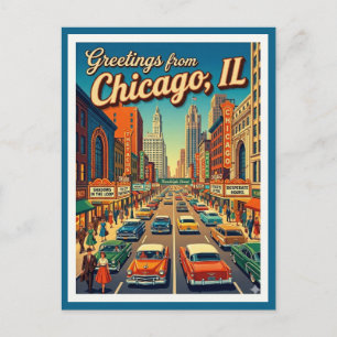 Chicago Randolph Street jaren 50 Gezicht Briefkaart