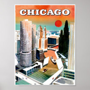 Chicago. Rétro affiche de voyage de style