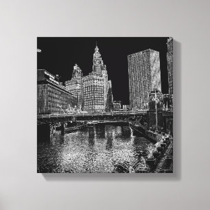 Chicago River 1967 Wrigley Building Sun Times Bldg Canvas Afdruk