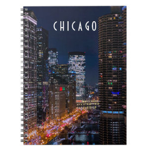 Chicago River bij Night Spiral Photo Notebook Notitieboek