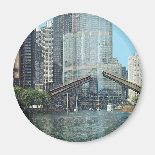 Chicago River Columbus Drive Boat Scene Magneet (Voorkant)