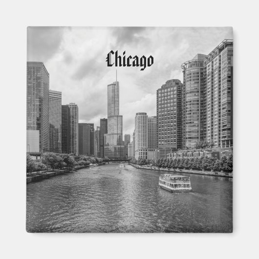 Chicago River en Trump Tower Grayscale Magnet Magneet (Voorkant)