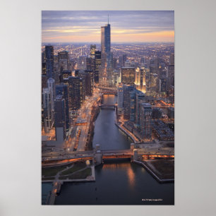 Chicago River en Trump Tower van boven Poster