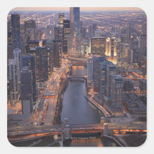 Chicago River en Trump Tower van boven Vierkante Sticker