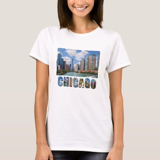 Chicago River Skyline Foto T-shirt (Voorkant)