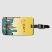 Chicago River Skyline Vintage Travel Bagagelabel (Voorkant (horizontaal))