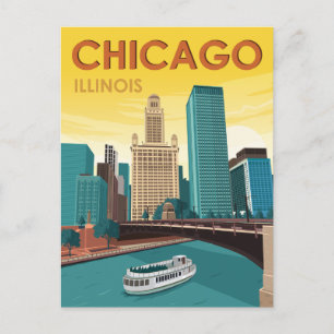 Chicago River Skyline Vintage Travel Briefkaart
