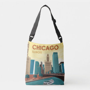 Chicago River Skyline Vintage Travel Crossbody Tas
