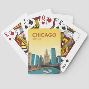 Chicago River Skyline Vintage Travel Pokerkaarten