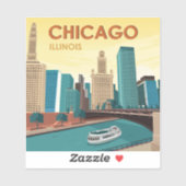 Chicago River Skyline Vintage Travel Sticker (Vel)