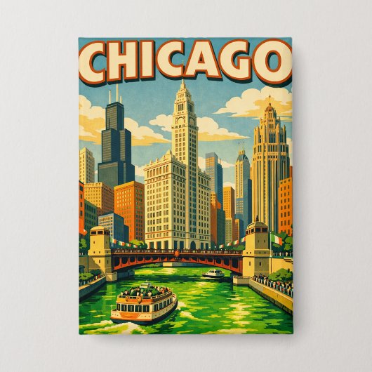 Chicago River St. Patrick's Day ansichtkaart Button (Voorkant)