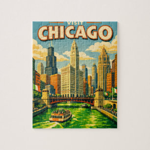Chicago River St. Patrick's Day ansichtkaart Legpuzzel